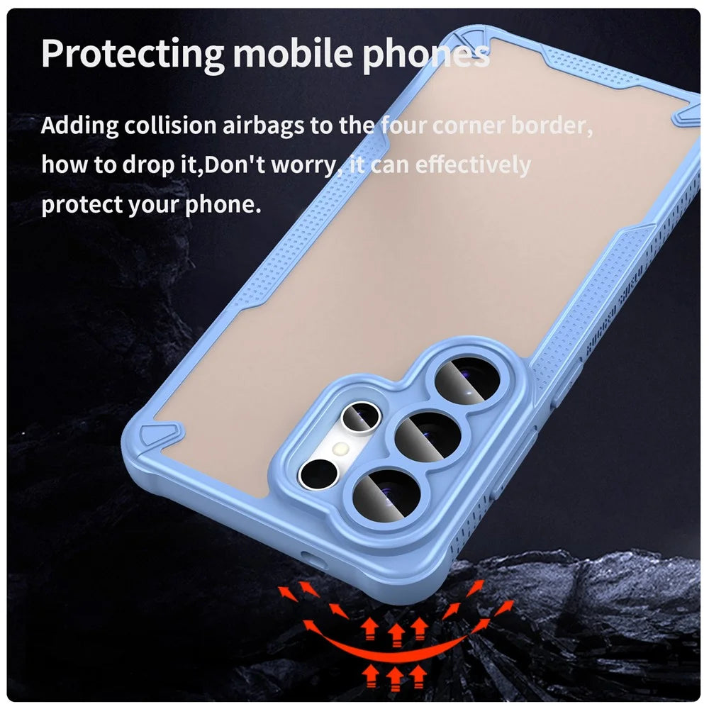 For Samsung Galaxy S26 Ultra Case PC + TPU Semi-Transparent Frosted Finish Protective Phone Cover - Blue - 3