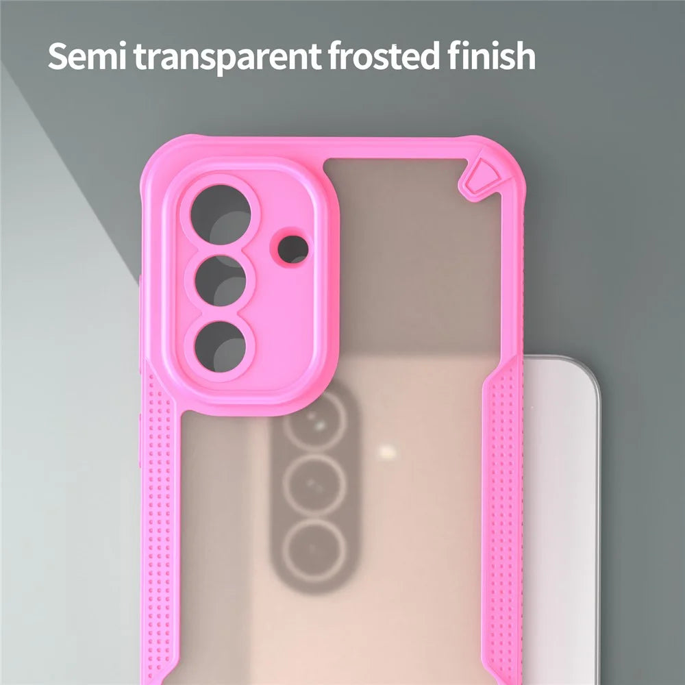 For Samsung Galaxy A37 5G Case PC + TPU Semi-Transparent Frosted Finish Protective Phone Cover - Pink - 4