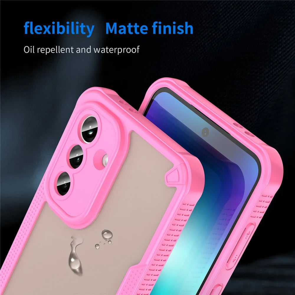 For Samsung Galaxy A37 5G Case PC + TPU Semi-Transparent Frosted Finish Protective Phone Cover - Pink - 7