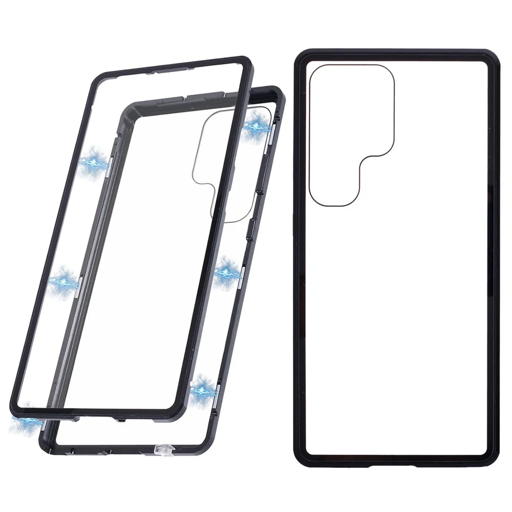 For Samsung Galaxy S26 Ultra Case Double-Sided Tempered Glass Phone Cover with Magnetic Adsorption Metal Frame - Black - 1