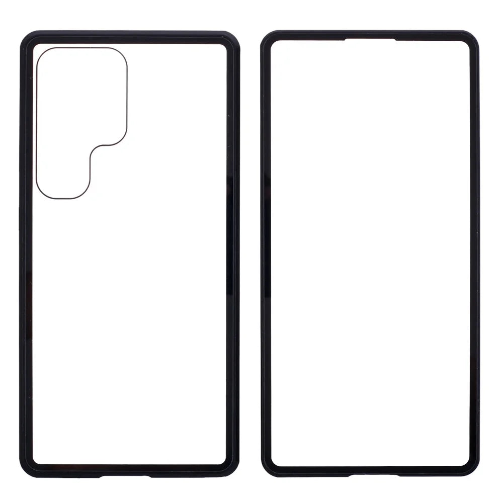 For Samsung Galaxy S26 Ultra Case Double-Sided Tempered Glass Phone Cover with Magnetic Adsorption Metal Frame - Black - 2