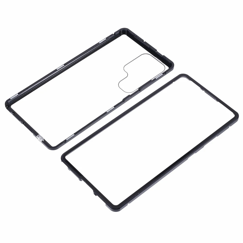For Samsung Galaxy S26 Ultra Case Double-Sided Tempered Glass Phone Cover with Magnetic Adsorption Metal Frame - Black - 3