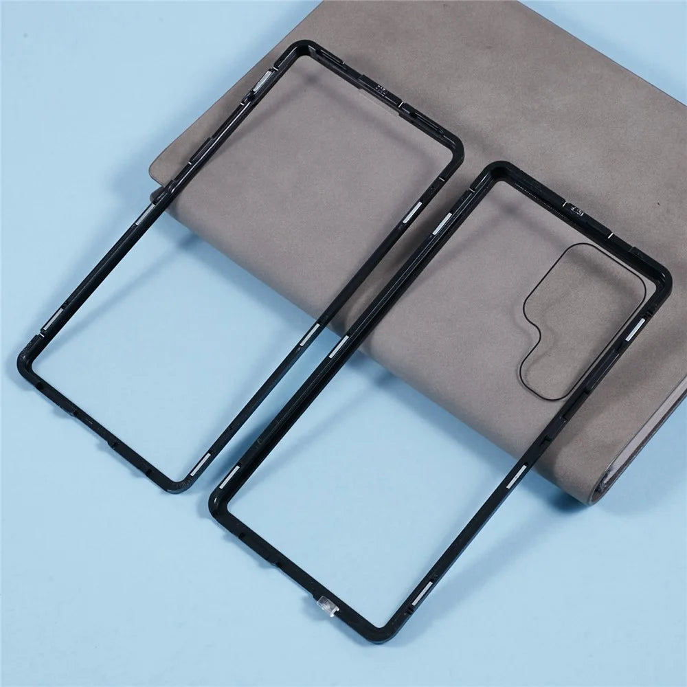 For Samsung Galaxy S26 Ultra Case Double-Sided Tempered Glass Phone Cover with Magnetic Adsorption Metal Frame - Black - 5