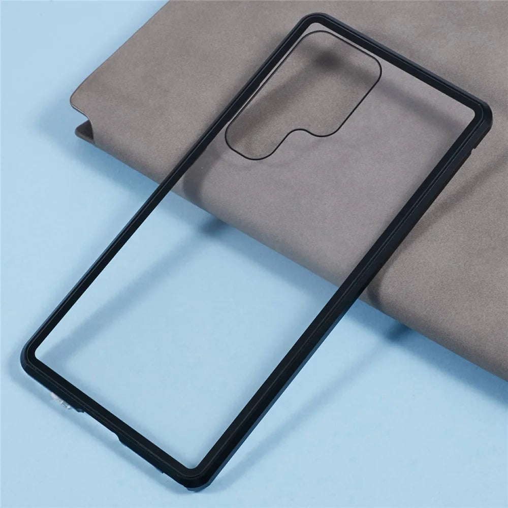 For Samsung Galaxy S26 Ultra Case Double-Sided Tempered Glass Phone Cover with Magnetic Adsorption Metal Frame - Black - 7