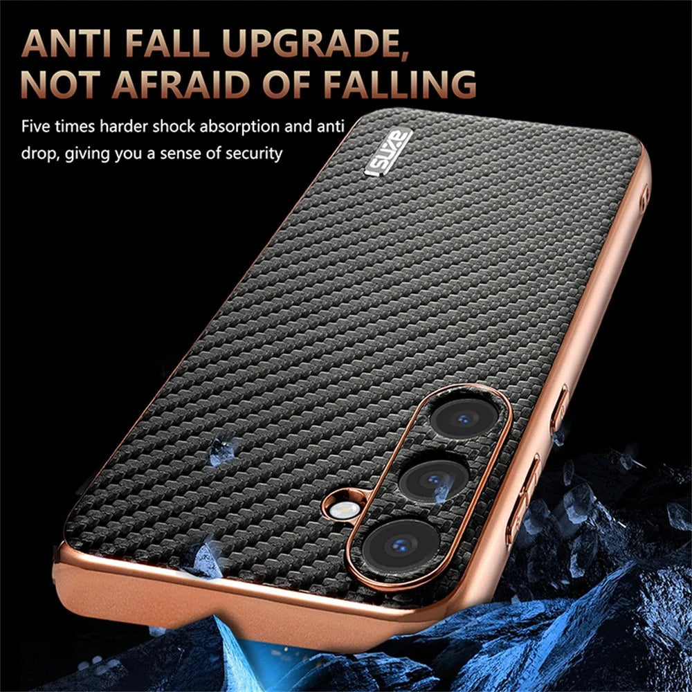 AZNS For Samsung Galaxy S26+ Case Electroplating Carbon Fiber Texture PU + TPU Phone Cover - Black - 4