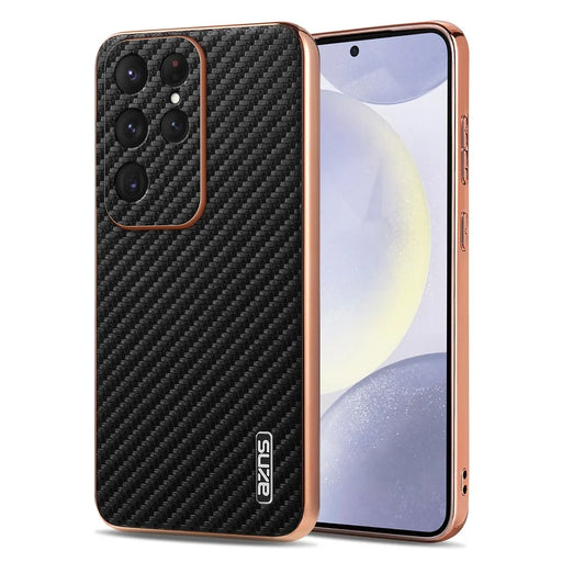 AZNS For Samsung Galaxy S26 Ultra Case Electroplating Carbon Fiber Texture PU + TPU Phone Cover - Black - 1