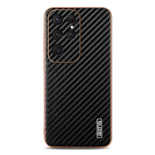 AZNS For Samsung Galaxy S26 Ultra Case Electroplating Carbon Fiber Texture PU + TPU Phone Cover - Black - 2