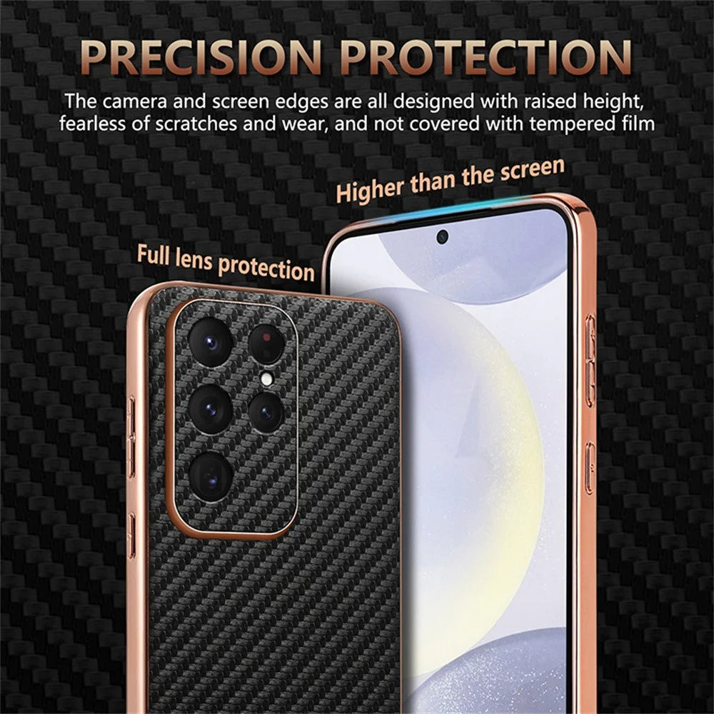 AZNS For Samsung Galaxy S26 Ultra Case Electroplating Carbon Fiber Texture PU + TPU Phone Cover - Black - 5