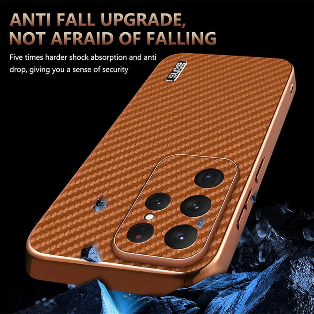 AZNS For Samsung Galaxy S26 Ultra Case Electroplating Carbon Fiber Texture PU + TPU Phone Cover - Black - 6