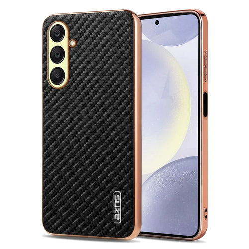 AZNS For Samsung Galaxy A37 5G Case Electroplating Carbon Fiber Texture PU + TPU Phone Cover - Black - 1