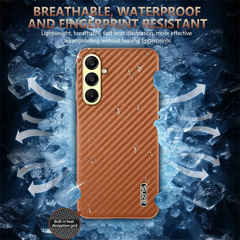 AZNS For Samsung Galaxy A37 5G Case Electroplating Carbon Fiber Texture PU + TPU Phone Cover - Black - 7