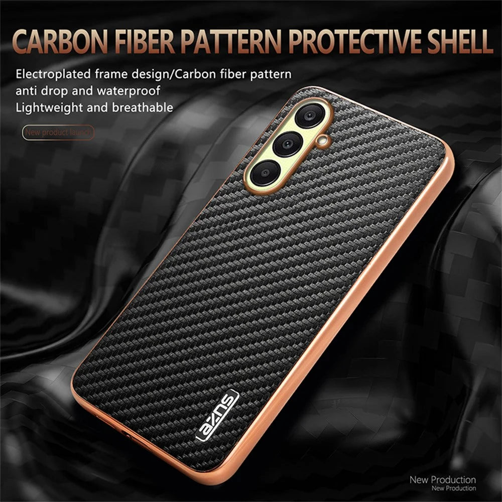 AZNS For Samsung Galaxy A57 5G Case Electroplating Carbon Fiber Texture PU + TPU Phone Cover - Black - 3