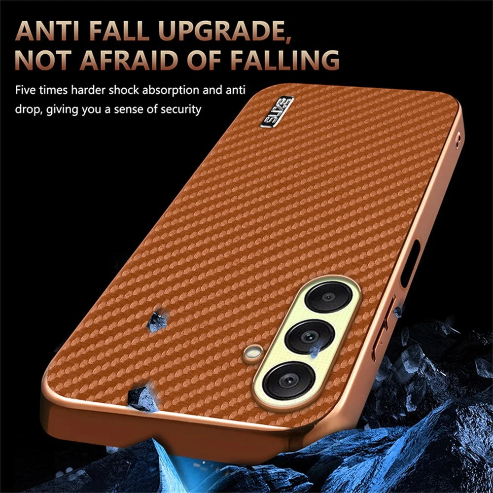AZNS For Samsung Galaxy A57 5G Case Electroplating Carbon Fiber Texture PU + TPU Phone Cover - Black - 6