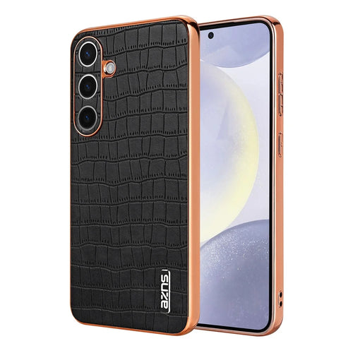 AZNS For Samsung Galaxy S26 Case Electroplating Crocodile Texture PU + TPU Phone Cover - Black - 1