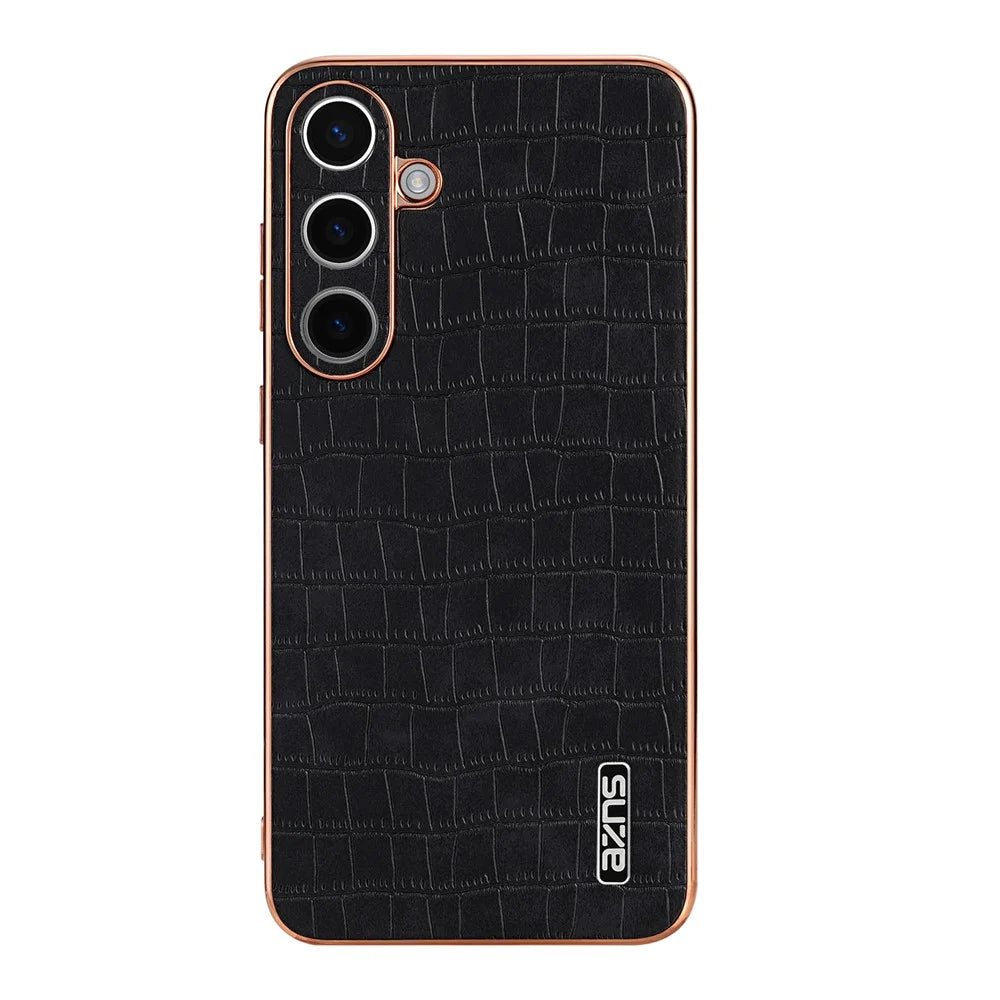AZNS For Samsung Galaxy S26 Case Electroplating Crocodile Texture PU + TPU Phone Cover - Black - 2