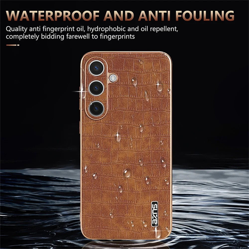 AZNS For Samsung Galaxy S26 Case Electroplating Crocodile Texture PU + TPU Phone Cover - Black - 5