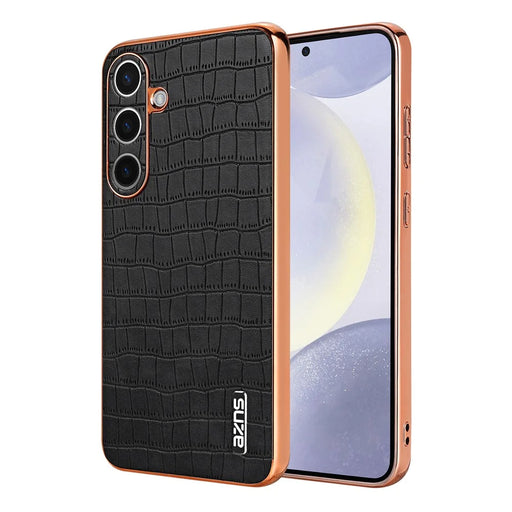 AZNS For Samsung Galaxy S26+ Case Electroplating Crocodile Texture PU + TPU Phone Cover - Black - 1