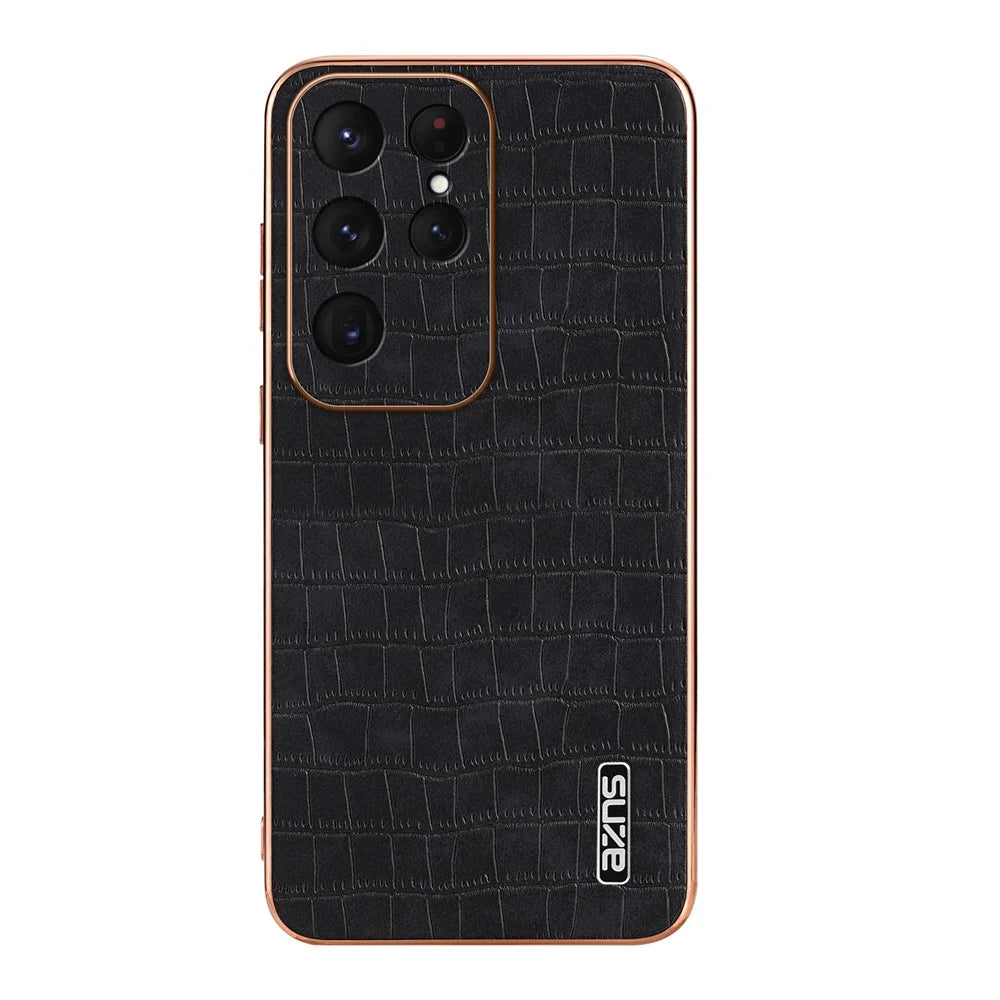 AZNS For Samsung Galaxy S26 Ultra Case Electroplating Crocodile Texture PU + TPU Phone Cover - Black - 2