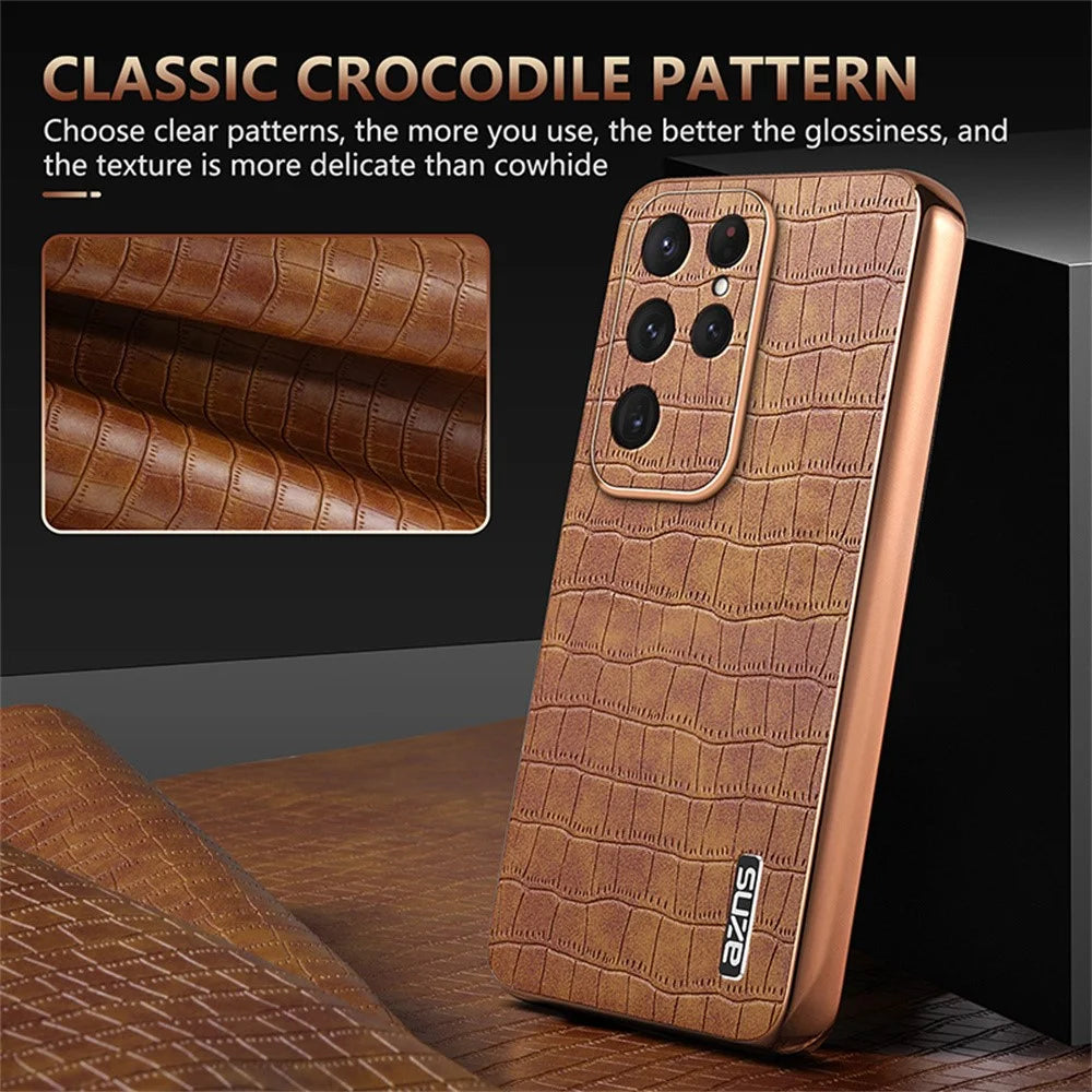 AZNS For Samsung Galaxy S26 Ultra Case Electroplating Crocodile Texture PU + TPU Phone Cover - Black - 4