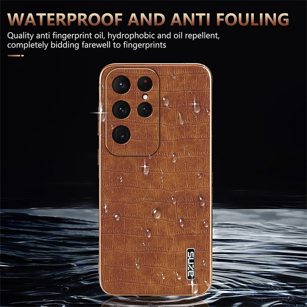AZNS For Samsung Galaxy S26 Ultra Case Electroplating Crocodile Texture PU + TPU Phone Cover - Black - 5