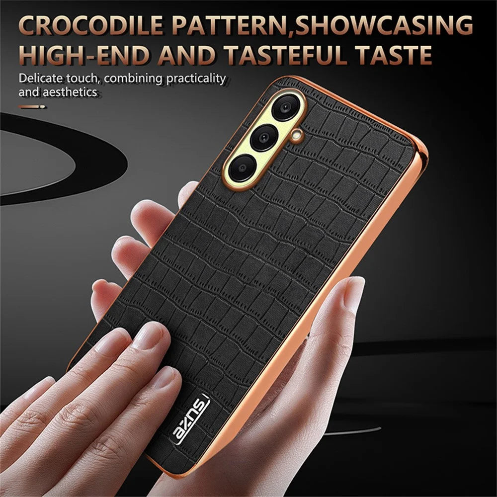 AZNS For Samsung Galaxy A37 5G Case Electroplating Crocodile Texture PU + TPU Phone Cover - Black - 4