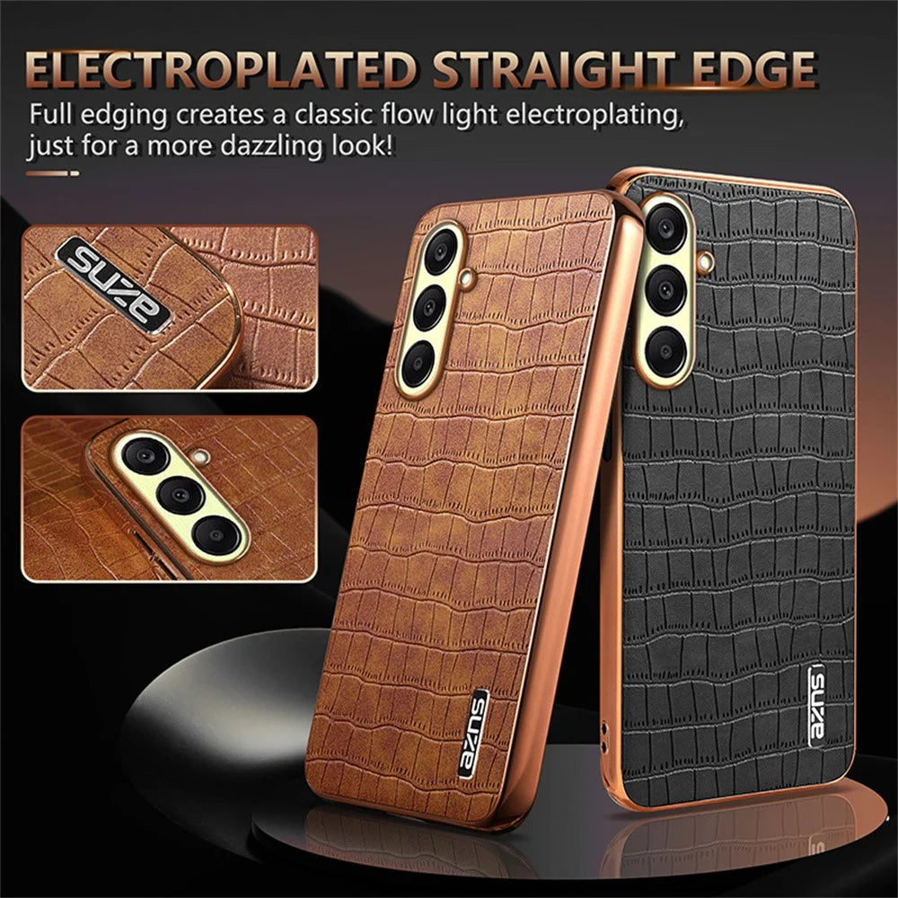 AZNS For Samsung Galaxy A57 5G Case Electroplating Crocodile Texture PU + TPU Phone Cover - Black - 3