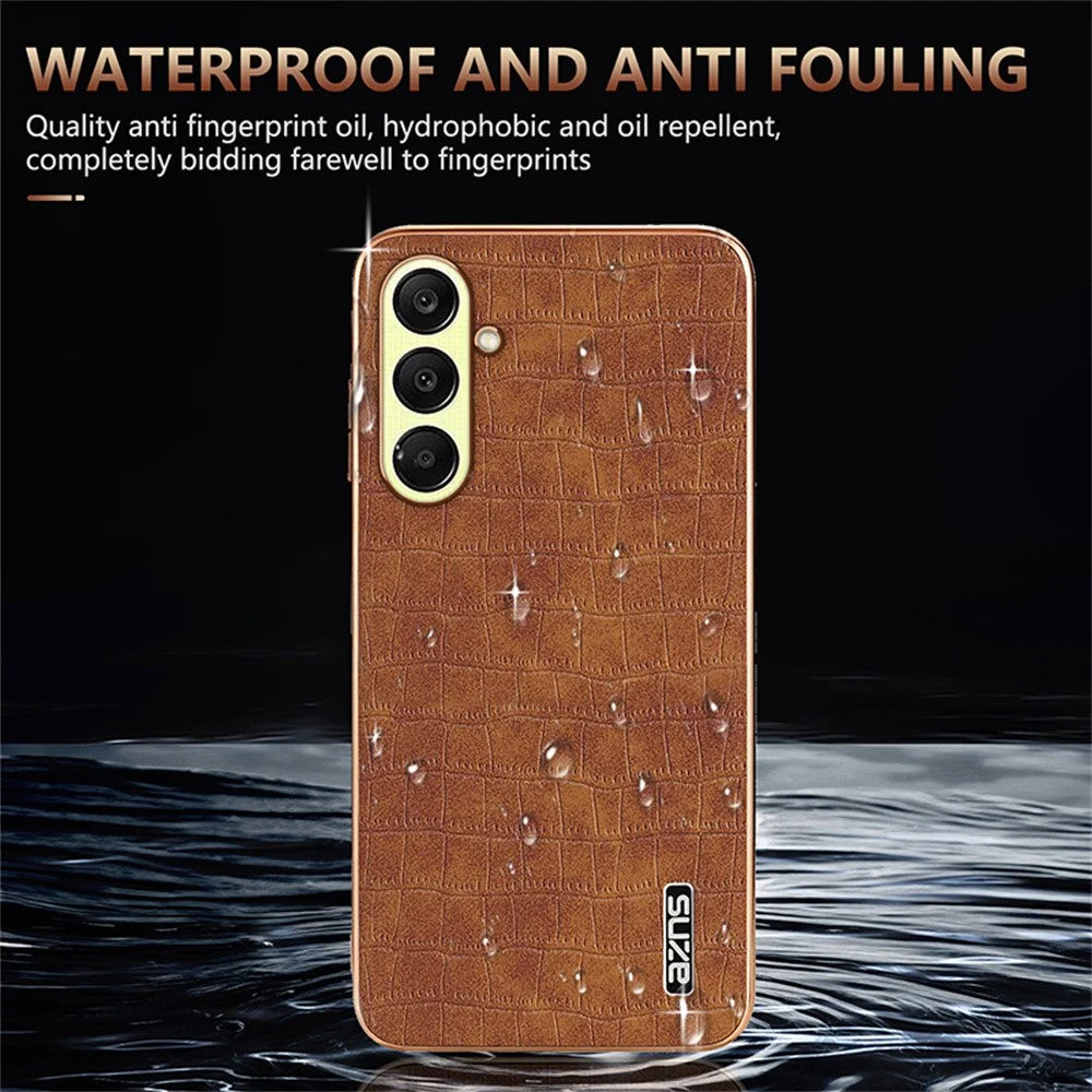 AZNS For Samsung Galaxy A57 5G Case Electroplating Crocodile Texture PU + TPU Phone Cover - Black - 5