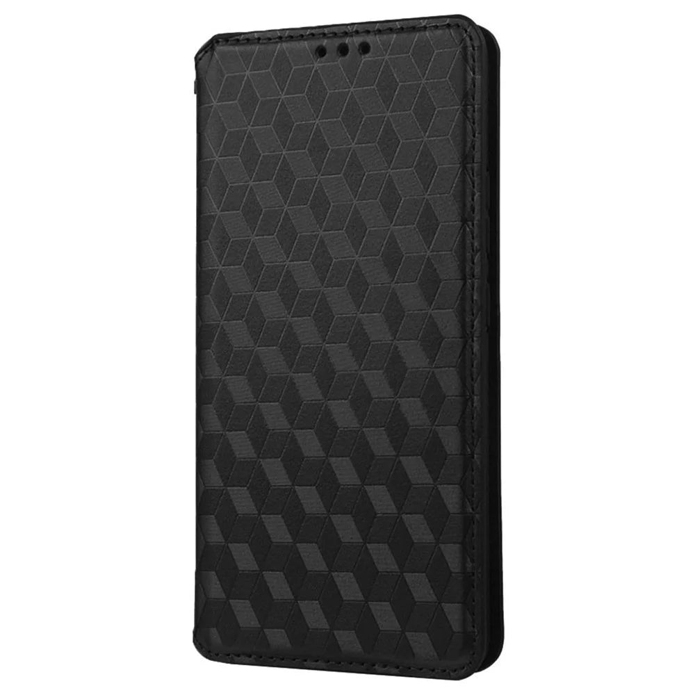 For Blackview Oscal C80 4G Rhombus Pattern Imprinted PU Leather Case Stand Wallet Design Magnetic Absorption Protective Phone Cover - Black - 5