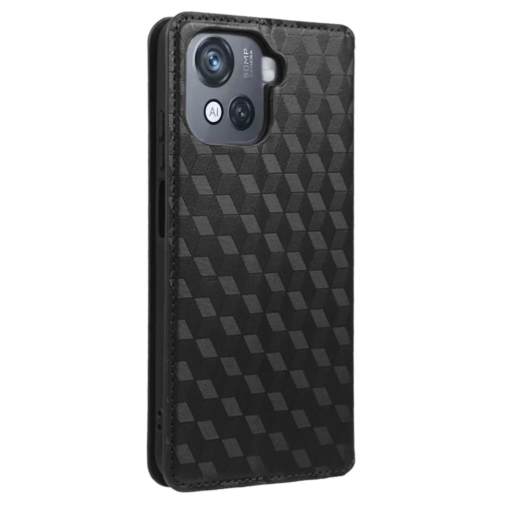 For Blackview Oscal C80 4G Rhombus Pattern Imprinted PU Leather Case Stand Wallet Design Magnetic Absorption Protective Phone Cover - Black - 6