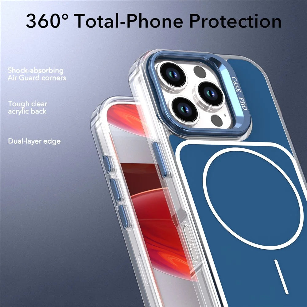 For iPhone 16 Pro Max Case Compatible with MagSafe Lens Kickstand TPU Acrylic Phone Cover with Matching Hand Strap - Blue - 3