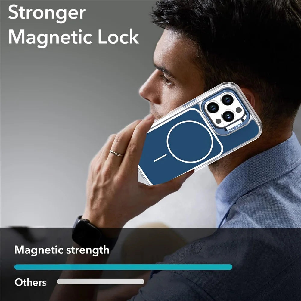 For iPhone 16 Pro Max Case Compatible with MagSafe Lens Kickstand TPU Acrylic Phone Cover with Matching Hand Strap - Blue - 4