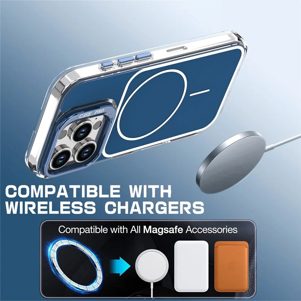 For iPhone 16 Pro Max Case Compatible with MagSafe Lens Kickstand TPU Acrylic Phone Cover with Matching Hand Strap - Blue - 6