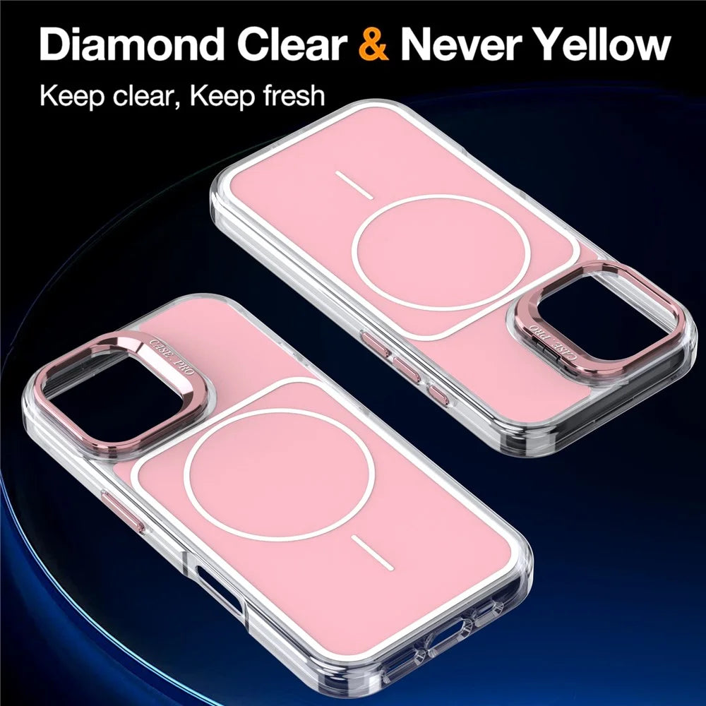 For iPhone 16 Plus Case Compatible with MagSafe Lens Kickstand TPU Acrylic Phone Cover with Matching Hand Strap - Pink - 3