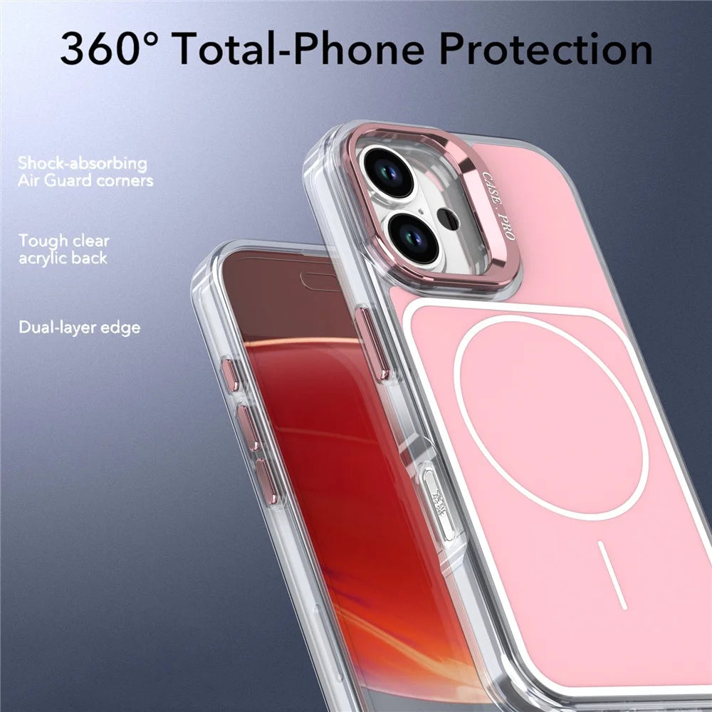 For iPhone 16 Plus Case Compatible with MagSafe Lens Kickstand TPU Acrylic Phone Cover with Matching Hand Strap - Pink - 5