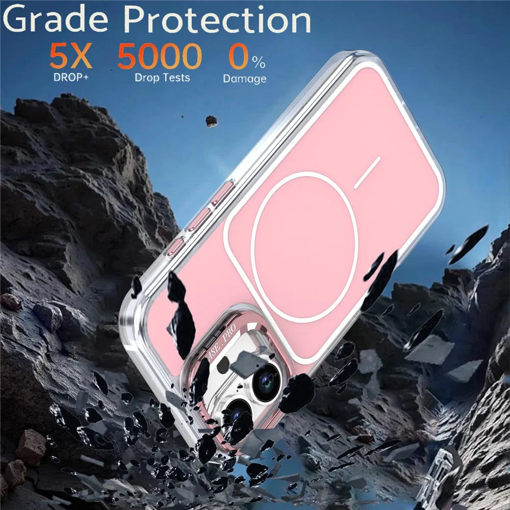 For iPhone 16 Plus Case Compatible with MagSafe Lens Kickstand TPU Acrylic Phone Cover with Matching Hand Strap - Pink - 7