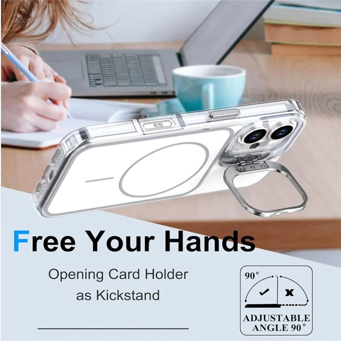 For iPhone 16 Case Compatible with MagSafe Lens Kickstand TPU Acrylic Phone Cover with Matching Hand Strap - White - 2