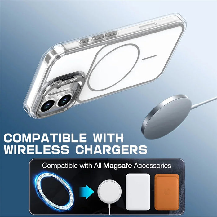 For iPhone 16 Case Compatible with MagSafe Lens Kickstand TPU Acrylic Phone Cover with Matching Hand Strap - White - 4