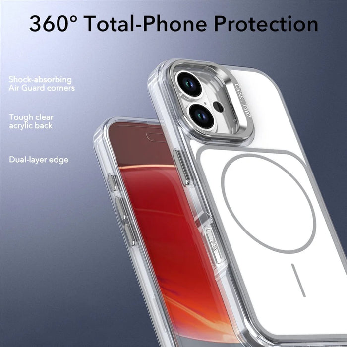 For iPhone 16 Case Compatible with MagSafe Lens Kickstand TPU Acrylic Phone Cover with Matching Hand Strap - White - 5