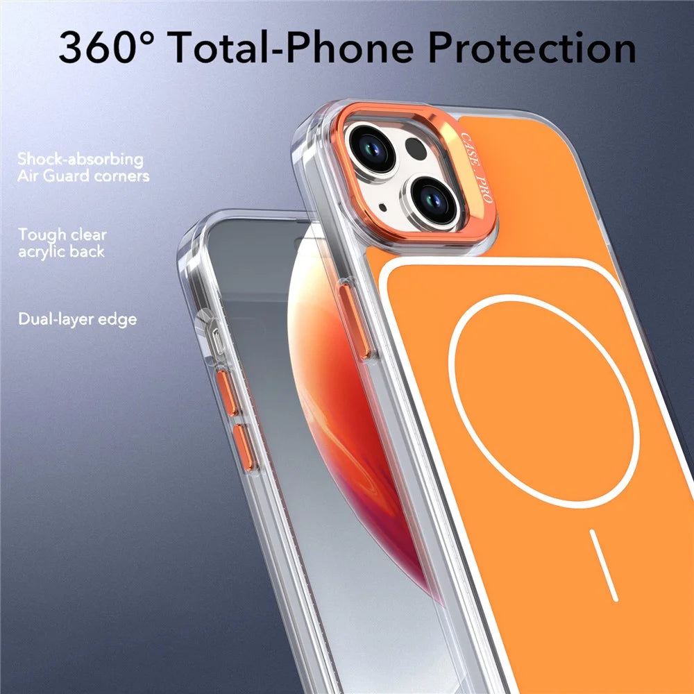 For iPhone 15 Case Compatible with MagSafe Lens Kickstand TPU Acrylic Phone Cover with Matching Hand Strap - Orange - 5