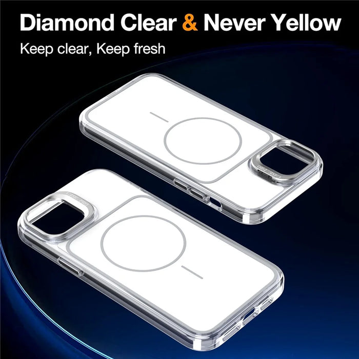 For iPhone 15 Plus Case Compatible with MagSafe Lens Kickstand TPU Acrylic Phone Cover with Matching Hand Strap - White - 3