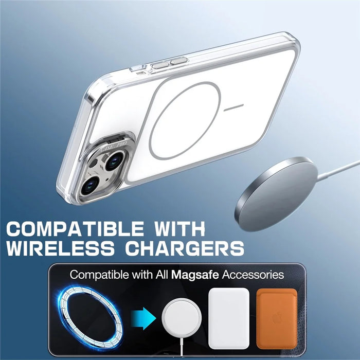 For iPhone 15 Plus Case Compatible with MagSafe Lens Kickstand TPU Acrylic Phone Cover with Matching Hand Strap - White - 4