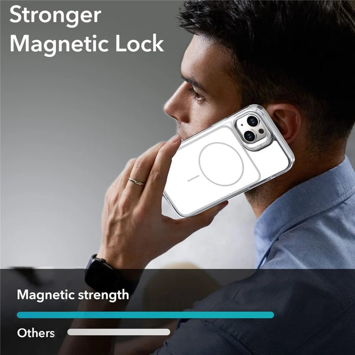 For iPhone 15 Plus Case Compatible with MagSafe Lens Kickstand TPU Acrylic Phone Cover with Matching Hand Strap - White - 6