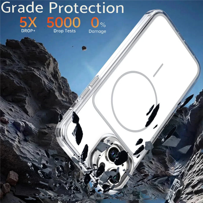 For iPhone 15 Plus Case Compatible with MagSafe Lens Kickstand TPU Acrylic Phone Cover with Matching Hand Strap - White - 7