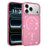 For iPhone 17 Pro Magnetic Case Glitter Design TPU PC PET Drop Proof Phone Cover - Transparent Pink - 1