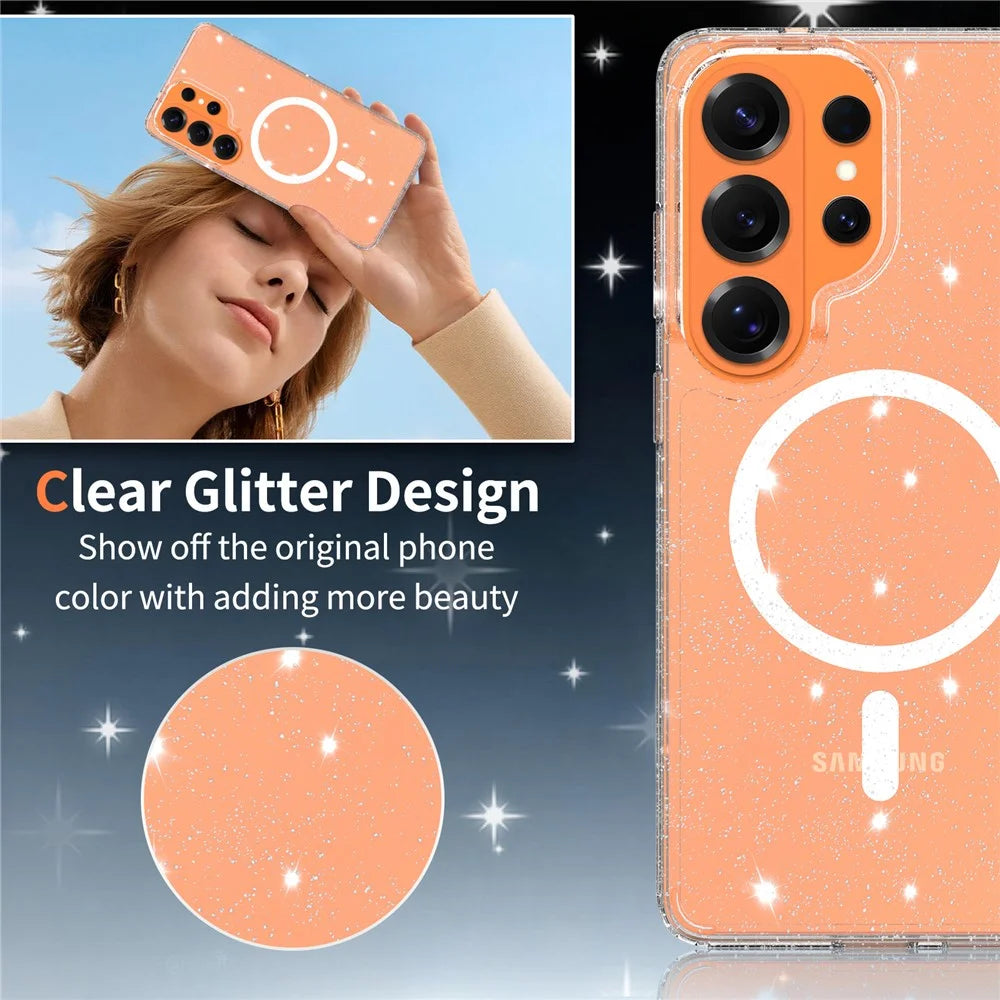 For Samsung Galaxy S26 Ultra Magnetic Case Glitter Design TPU PC PET Drop Proof Phone Cover - Transparent - 2