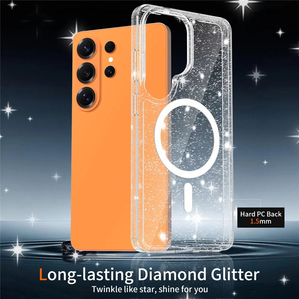 For Samsung Galaxy S26 Ultra Magnetic Case Glitter Design TPU PC PET Drop Proof Phone Cover - Transparent - 4