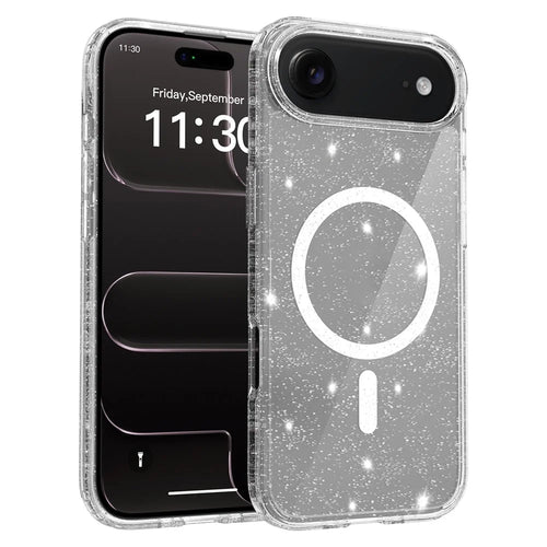 For iPhone Air Magnetic Case Glitter Design TPU PC PET Drop Proof Phone Cover - Transparent - 1