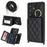 For Samsung Galaxy S25 Ultra Case with Lanyard / Mirror / Card Holder Grids Pattern RFID Blocking Phone Cover - Black - 1