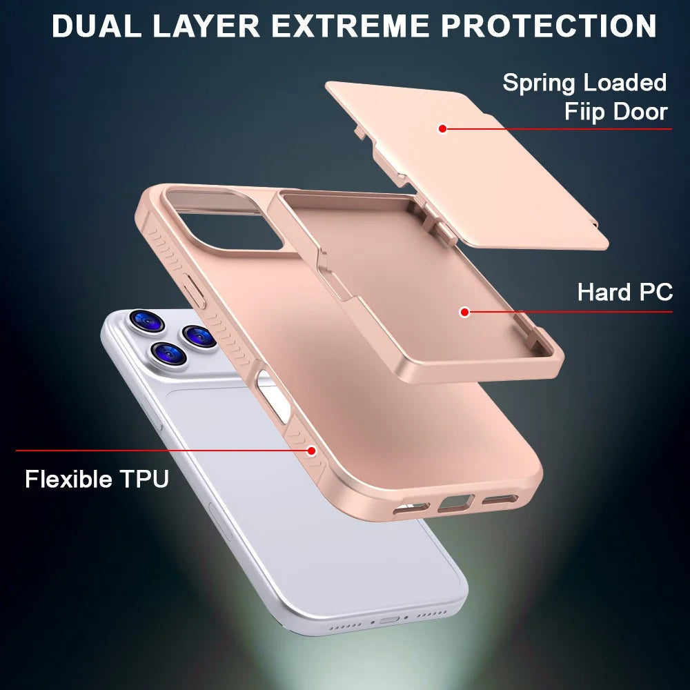 For iPhone 17 Pro Max Case with Card Holder  /  Mirror  /  Kickstand TPU + PC Phone Back Cover - Rose Gold - 2