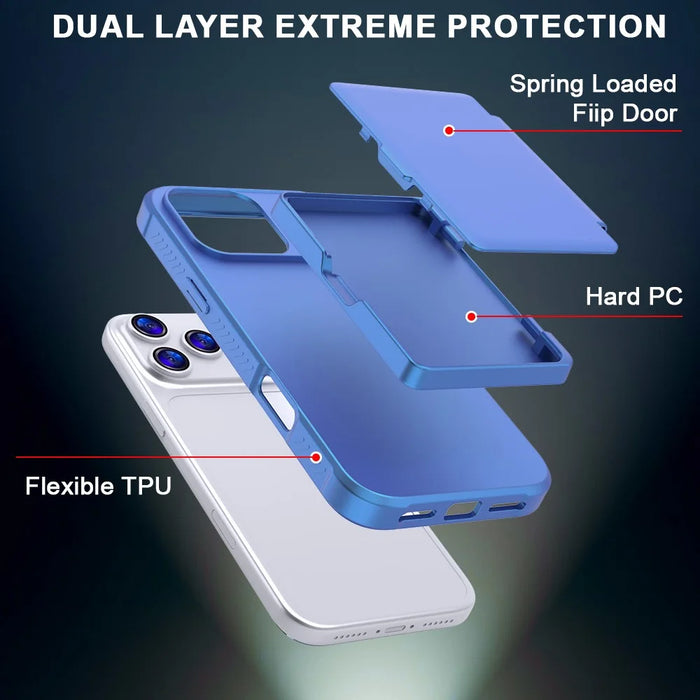For iPhone 17 Pro Case with Card Holder  /  Mirror  /  Kickstand TPU + PC Phone Back Cover - Navy Blue - 2